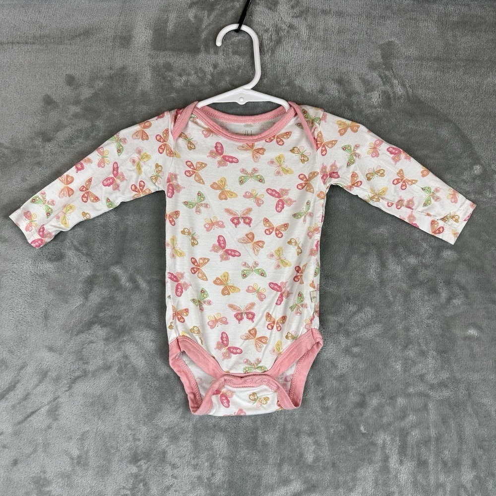 Milkberry Bamboo Bodysuit White w/ Pink Multicolor Gold Butterflies 0-3 Months
